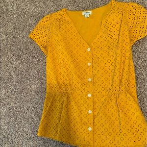 J. Crew Yellow Eyelet Lace Top